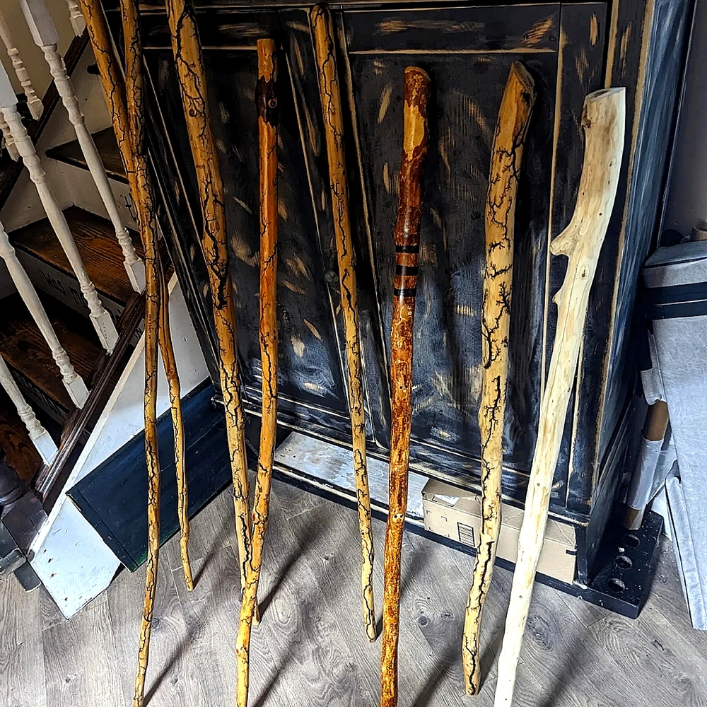 Assorted Fractal Burnt Finished Hiking Sticks